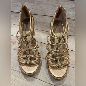 Isola gold Wedge Leather shoes Sandals Zip Back Size 9